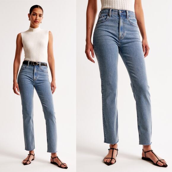 Abercrombie & Fitch Ultra High Rise Ankle Straight Jean size 27 Raw Hem - Picture 1 of 16